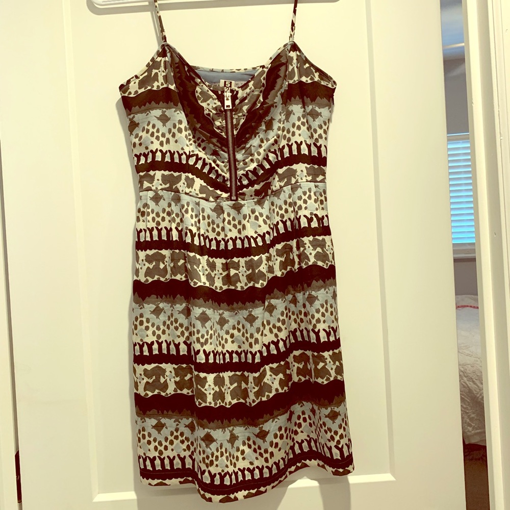 Blue, gray, and black dress